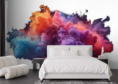 Multi colored smoke bomb explosion emitting clouds on transparent background, Colorful liquid explosion under water on black background. Wall mural