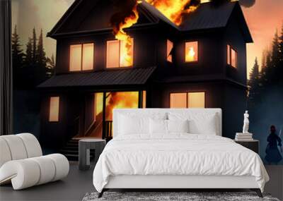 A house burning danger house blaze destruction panderverse a reality full of bright colorful Wall mural