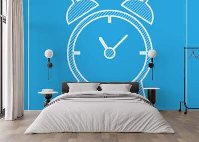 Alarm clock sign. White section of icon on blueprint template. Wall mural