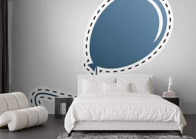 Balloon sign illustration. Vector. Blue icon with outline for cutting out at gray background. Wall mural