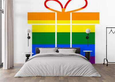 Gift box sign. Rainbow gay LGBT rights colored Icon at white Background. Illustration. Wall mural