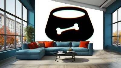 Pet dog bowl sign. Black Icon with vertical effect of color edge aberration at white background. Illustration. Wall mural