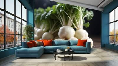 White radish on black background Wall mural