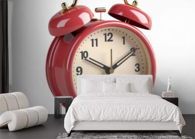 Vintage Red Alarm Clock Isolated on Transparent Wall mural