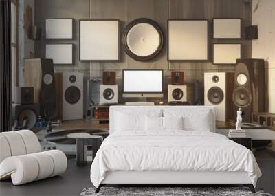 Immersive Audio Experience Premium Headphones Speakers and Vinyl Records in HighEnd Listening Room Wall mural