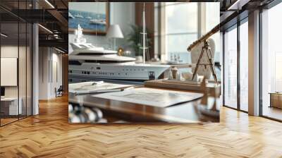 Seafaring Dreams Nautical Office with Model Yachts Charts and Telescopes Wall mural