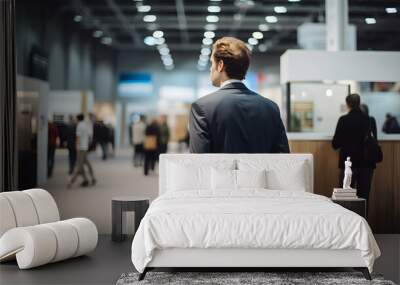 Back view of business executives standing in exhibition hall Wall mural