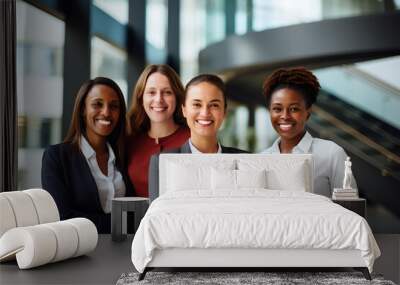 Portrait of successful group of business woman standing as a team at modern office looking at camera. Wall mural