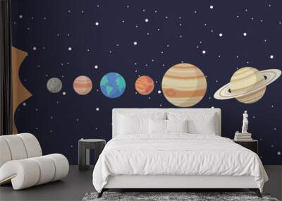 Set of cartoon solar system planets. Children s education. Vector illustration of cartoon solar system planets in order from the sun. infographic illustration for school education or space exploration Wall mural