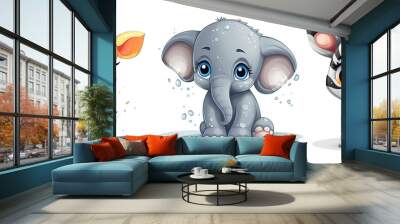 Cute Baby Animals, Elephant, Deer, Zebra. Generative AI Wall mural