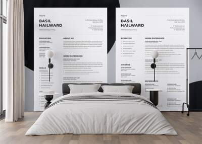 Minimalist Resume and Cover Letter Set. CV Template Wall mural