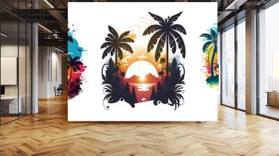 Summer t shirt design, Beach t-shirt Design. Generative AI Wall mural