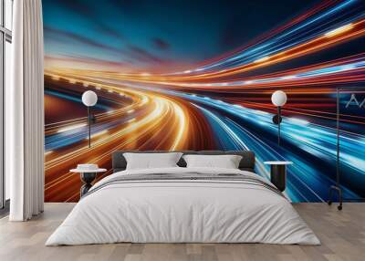 High speed data highway light trails symbolizing fast technology and fast internet speed  Wall mural