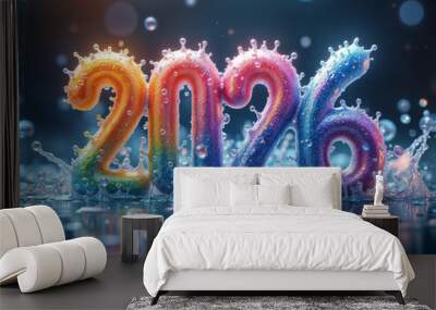 3D splash volumetric letters 2026 symbol of the year. Generative AI Wall mural