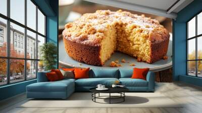 A fresh rhubarb butter cake with a crumbly topping, artfully presented to evoke deliciousness and home baking Wall mural