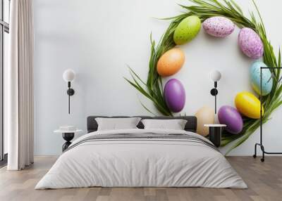 Colorful Easter Eggs in Green Grass Arrangement Wall mural