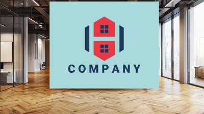 Hexagon vector logo for real estate, consultant and general business with home and shield illustration. Hexagon vector logo initial 