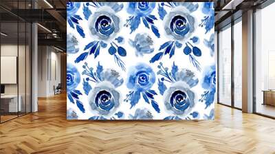  blue watercolor floral seamless pattern Wall mural