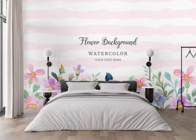 Beautiful pink purple flower garden background with watercolor Wall mural