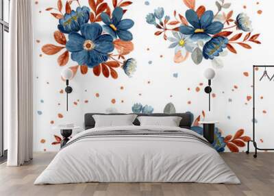 Blue floral bouquet collection with watercolor Wall mural