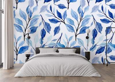 blue leaves watercolor floral seamless pattern Wall mural