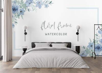 Blue rose flower frame with watercolor Wall mural