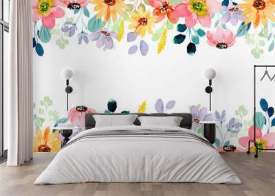 Colorful wild flower background with watercolor Wall mural