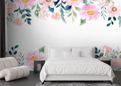 Pink floral garden background with watercolor Wall mural