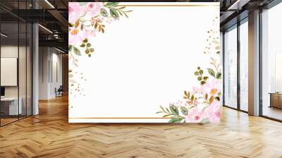 Pink flower frame background with watercolor Wall mural