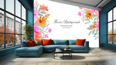 Pink orange flower background with watercolor Wall mural