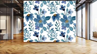 Seamless pattern of blue floral with watercolor Wall mural