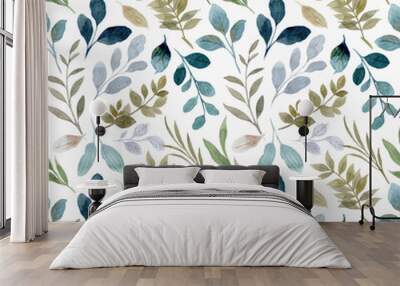 Seamless pattern of green leaf watercolor Wall mural