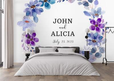 Soft purple floral wreath with watercolor Wall mural