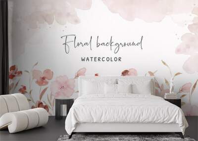 Soft wild floral border background with watercolor Wall mural