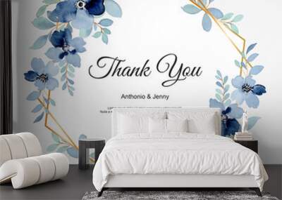 Thank you card with blue floral watercolor Wall mural