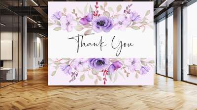 Thank you card with watercolor purple floral Wall mural