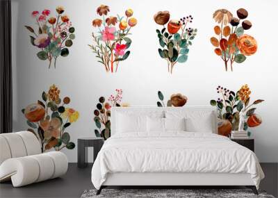 Watercolor floral bouquet collection Wall mural