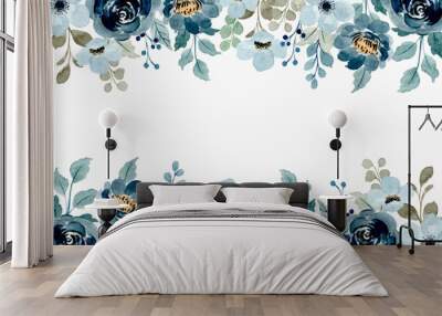 Watercolor floral frame. soft blue floral background Wall mural