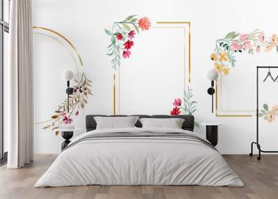 Watercolor floral with golden frame collection Wall mural