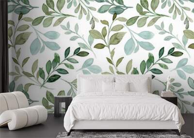 Watercolor green foliage seamless pattern Wall mural