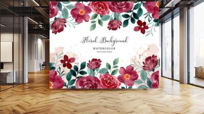 Watercolor red rose flower garden background Wall mural