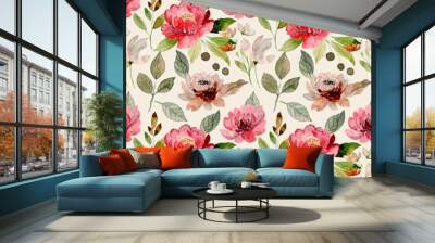 watercolor seamless pattern with red flower Wall mural