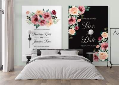 wedding invitation card with watercolor floral blossom Wall mural