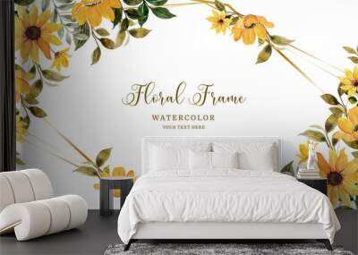 Yellow flower frame background with watercolor Wall mural