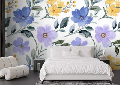 Yellow purple floral watercolor seamless pattern Wall mural