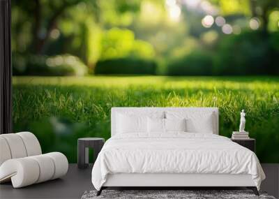 Close-up of Blurred Green Grass in Garden Setting Wall mural