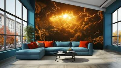 Dramatic Stormy Sky with Sparkling Dark Clouds Wall mural