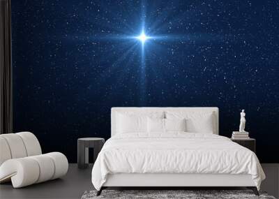 Christmas star of the Nativity of Bethlehem, Nativity of Jesus Christ. Background of the beautiful dark blue starry sky and bright star. Wall mural