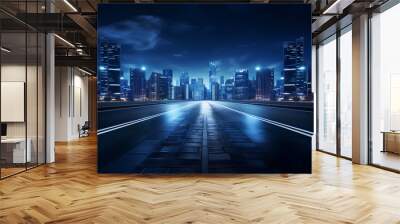 asphalt road leading into the city at night Wall mural