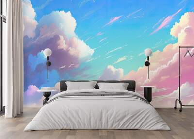 Pastel color of sky background. Illustration graphic design generative ai. Anime cartoon style Wall mural